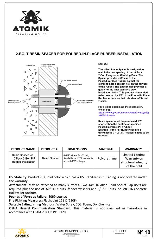 2-Bolt Resin Spacer Cut Sheet